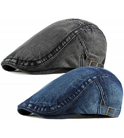 Newsboy Caps 2 Pack Mens Denim Cotton Newsboy Cap Ivy Gatsby Driving Hunting Cabbie Hats - 2 Pack-c - C9199TYGAND $18.74