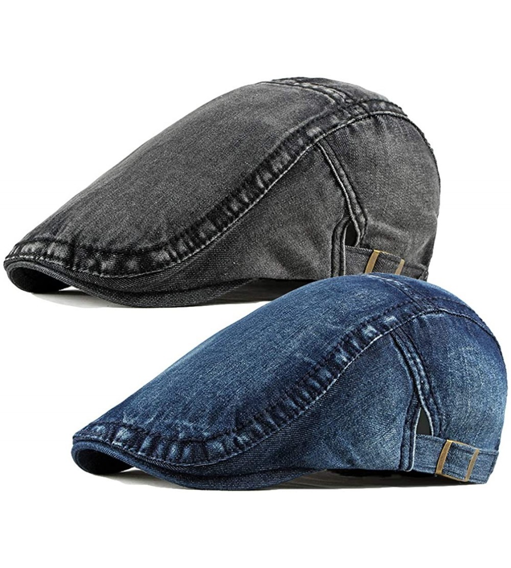 Newsboy Caps 2 Pack Mens Denim Cotton Newsboy Cap Ivy Gatsby Driving Hunting Cabbie Hats - 2 Pack-c - C9199TYGAND $18.74