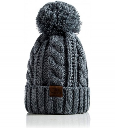 Skullies & Beanies Women Winter Knit Hat Warm Fleece Lined Pom Pom Beanie Hat - 3-gray - CY18ZD2WS6A $12.53