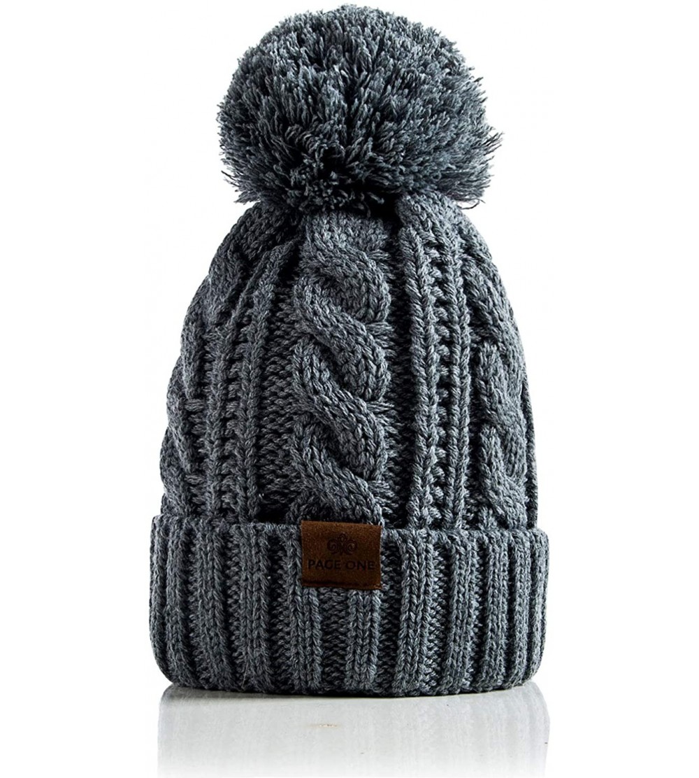 Skullies & Beanies Women Winter Knit Hat Warm Fleece Lined Pom Pom Beanie Hat - 3-gray - CY18ZD2WS6A $12.53