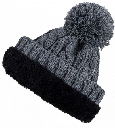 Skullies & Beanies Women Winter Knit Hat Warm Fleece Lined Pom Pom Beanie Hat - 3-gray - CY18ZD2WS6A $12.53