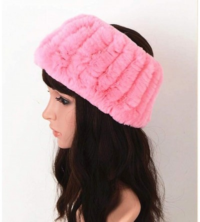 Cold Weather Headbands Women Winter Cold weather Rex Rabbit Fur Knitted Headbands - Pink - CY183S4Q7XW $11.64