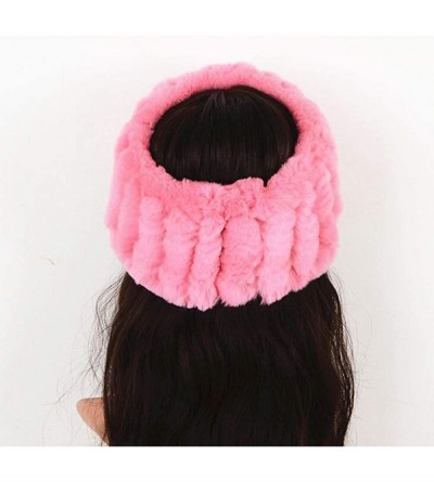 Cold Weather Headbands Women Winter Cold weather Rex Rabbit Fur Knitted Headbands - Pink - CY183S4Q7XW $11.64