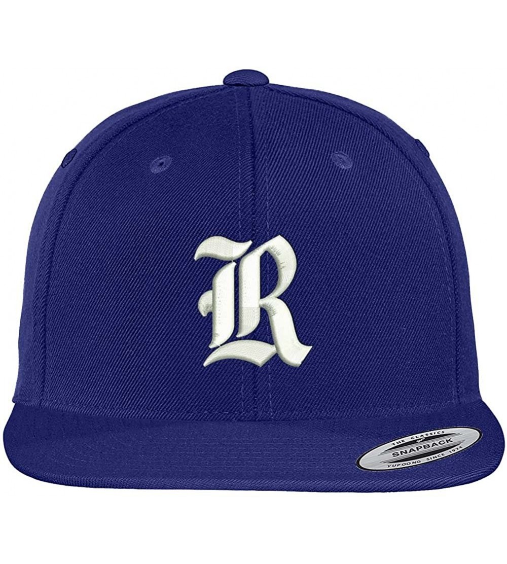 Baseball Caps Old English R Embroidered Flat Bill Snapback Cap - Royal - CO12F1DYAE3 $18.98