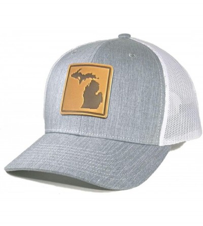 Baseball Caps Men's Michigan Leather Patch Trucker Hat - Heather Grey/White - C218ZMD93RM $47.14