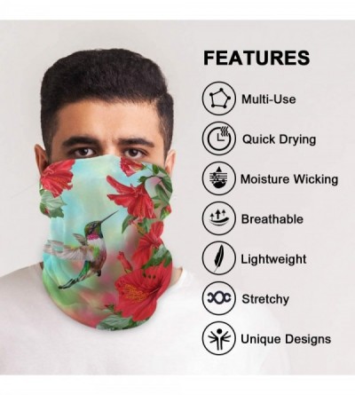 Balaclavas American Bandanas Headband Neckwarmer - Red Hibiscus Flower Hummingbird - CT199ZNO70N $13.46