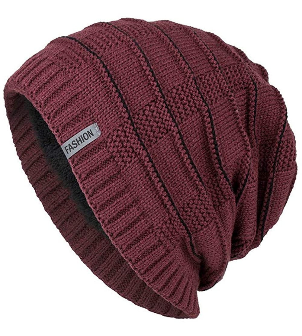 Skullies & Beanies Beanie Hat for Men Women Winter Warm Knit Slouchy Thick Skull Cap Casual Down Headgear Earmuffs Hat - Red ...