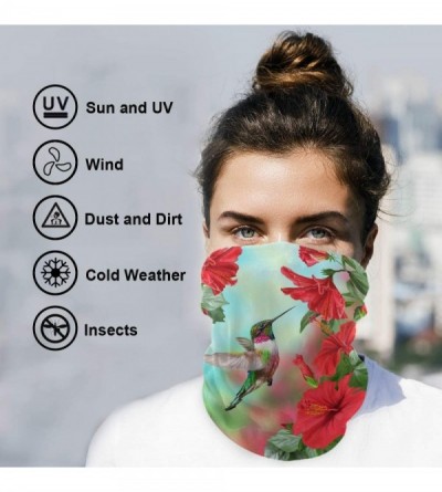 Balaclavas American Bandanas Headband Neckwarmer - Red Hibiscus Flower Hummingbird - CT199ZNO70N $13.46