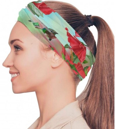 Balaclavas American Bandanas Headband Neckwarmer - Red Hibiscus Flower Hummingbird - CT199ZNO70N $13.46