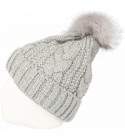 Skullies & Beanies Fleece Twist Knit Pom Beanie Winter Hat Slouchy Cap DZP0018 - Grey - C618L2OGLN0 $10.49