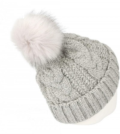 Skullies & Beanies Fleece Twist Knit Pom Beanie Winter Hat Slouchy Cap DZP0018 - Grey - C618L2OGLN0 $10.49