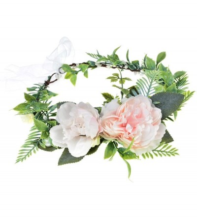 Headbands Adjustable Greenery Rose Bridal Flower Headband Maternity Photo Shoot Hair Wreath Halo FL-21 - Peony Baby Pink - CF...