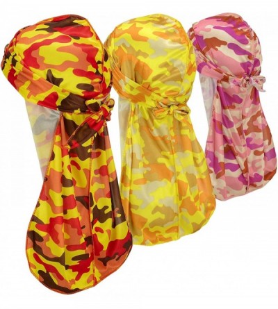 Skullies & Beanies Satin Silky Durag Long Tail Headwraps Soft Beanies for Men Women - Camouflage Set 4 - CW18UANQMHG $22.17