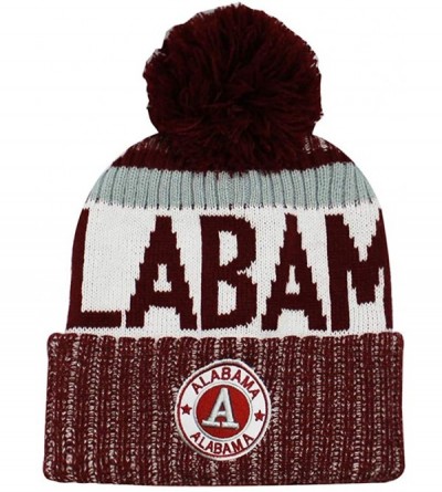 Skullies & Beanies Alabama Men's Winter Knit Landmark Patch Pom Beanie - Crimson/White - C618KNL8WDN $11.11