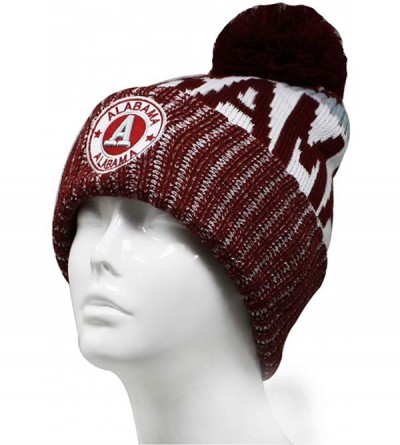 Skullies & Beanies Alabama Men's Winter Knit Landmark Patch Pom Beanie - Crimson/White - C618KNL8WDN $11.11