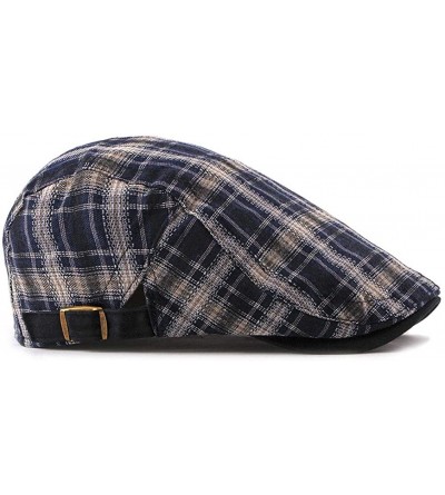 Newsboy Caps Mens Adjustable Plaid Ivy Newsboy Cabbie Gatsby Golf Beret Flat Hat Cap - 282navy - CH18H9XWCTU $13.37