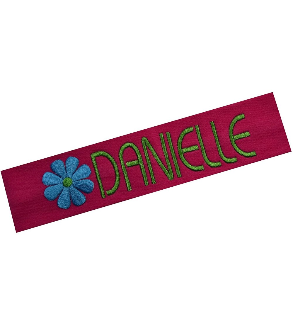 Headbands Personalized Daisy Girls Cotton Stretch Headband With Custom Name - Hot Pink Band/Lime Thread - C5121PNM8WZ $16.46