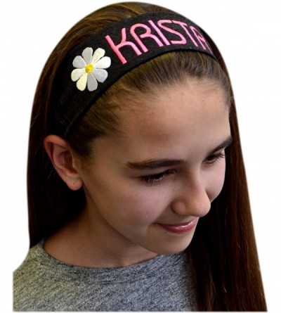 Headbands Personalized Daisy Girls Cotton Stretch Headband With Custom Name - Hot Pink Band/Lime Thread - C5121PNM8WZ $16.46