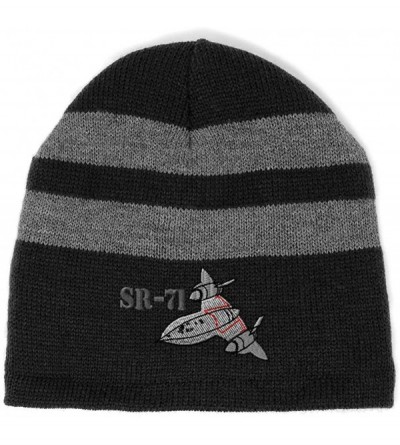 Skullies & Beanies Custom Striped Beanie for Men & Women Sr-71 Aircraft Name Embroidery Acrylic - Black - C618A7MA2TN $22.14