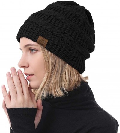 Skullies & Beanies Womens Cable Knit Beanie Thick Soft Warm Winter Hat Chunky Stretchy Slouchy Beanie Hats for Women - Black ...