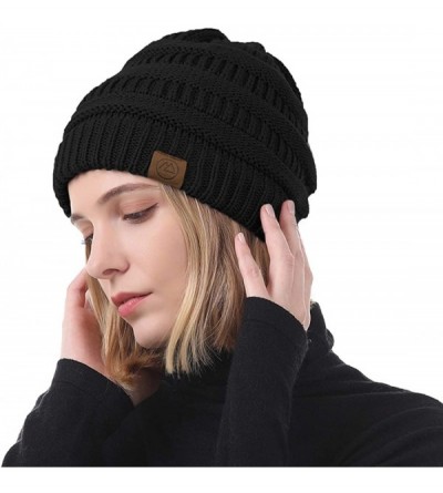 Skullies & Beanies Womens Cable Knit Beanie Thick Soft Warm Winter Hat Chunky Stretchy Slouchy Beanie Hats for Women - Black ...