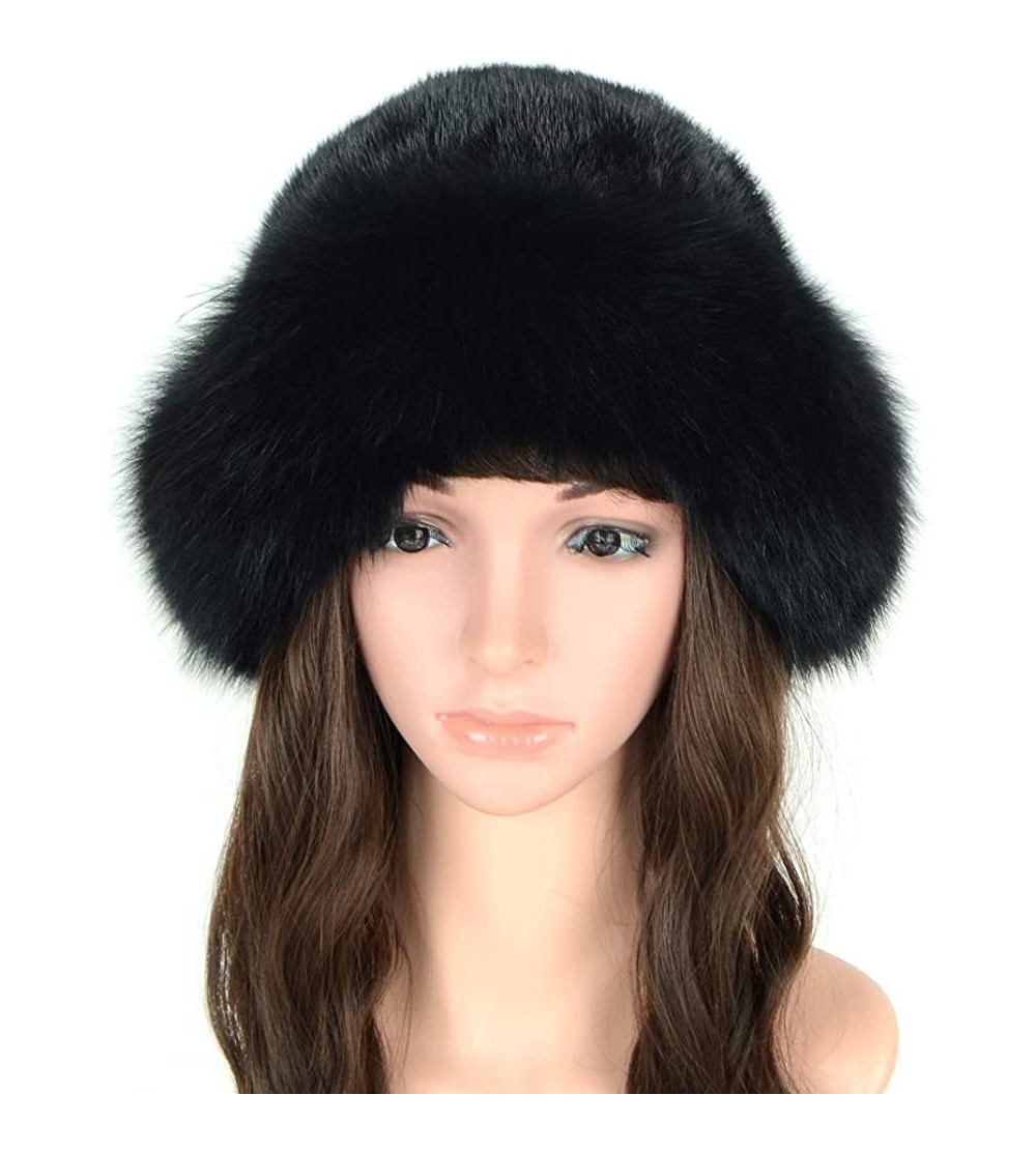 Berets Womens Winter Hat with Fox Brim Real Fur Hats - Black - C918K34EE87 $49.77