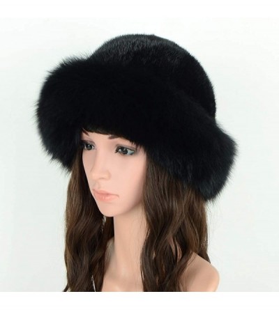 Berets Womens Winter Hat with Fox Brim Real Fur Hats - Black - C918K34EE87 $49.77