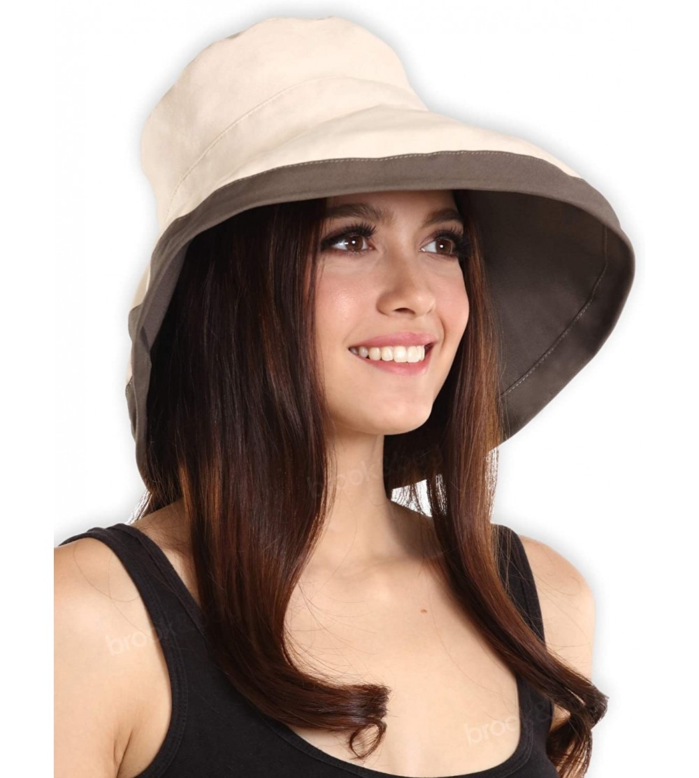 Sun Hats Outdoor Womens Sun Hat Protection - Beige - Cotton With Drawstring - C218E7WA3HQ $10.96