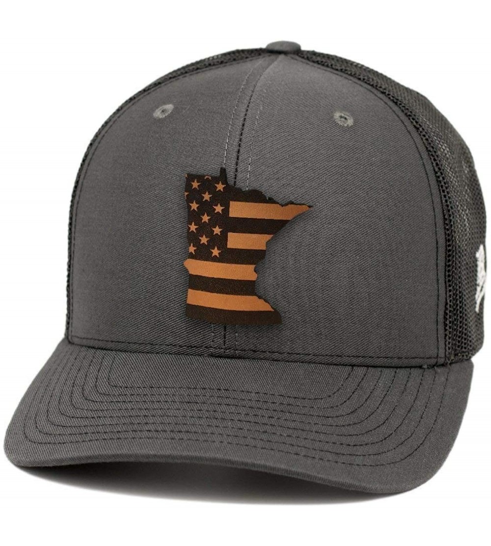 Baseball Caps 'Minnesota Patriot' Leather Patch Hat Curved Trucker - Charcoal/Black - CB18IGQO748 $19.07