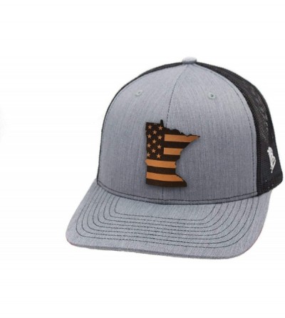 Baseball Caps 'Minnesota Patriot' Leather Patch Hat Curved Trucker - Charcoal/Black - CB18IGQO748 $19.07