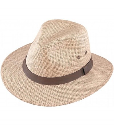 Sun Hats Men's Burlap with Genuine Leather Band Outback Hat - Natural - C812GXQGZVJ $79.85