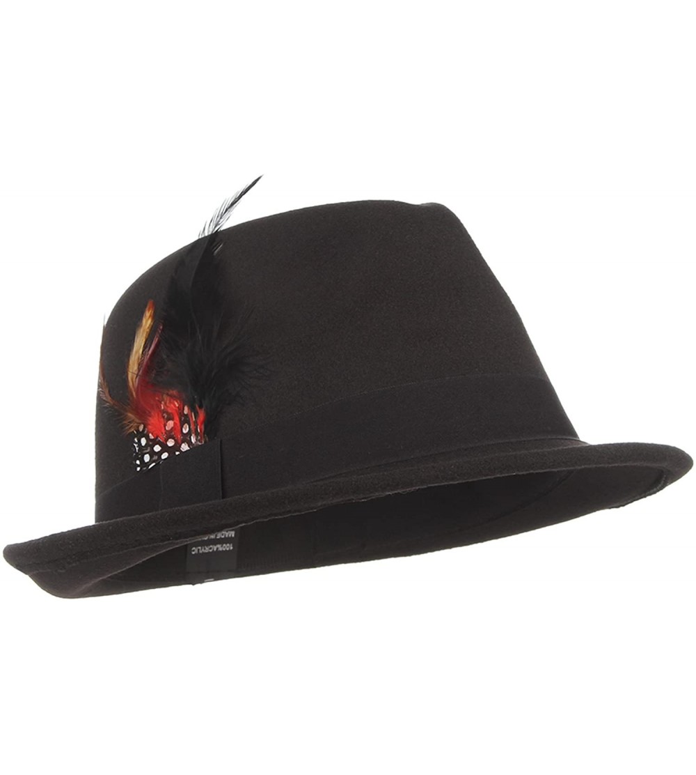 Fedoras Men Wool Felt Trilby Fedora Hat Jazz Cap with Feather - Black - C1187CNISGD $8.91