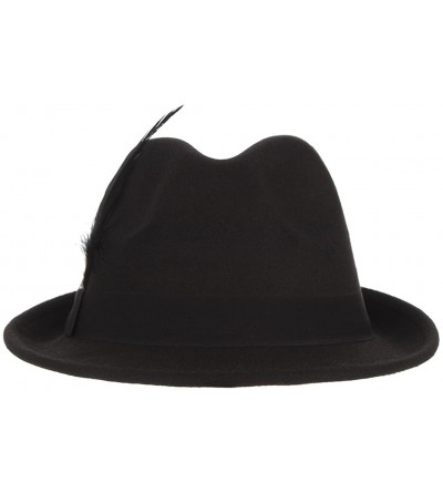 Fedoras Men Wool Felt Trilby Fedora Hat Jazz Cap with Feather - Black - C1187CNISGD $8.91