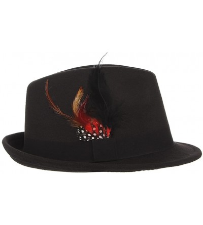 Fedoras Men Wool Felt Trilby Fedora Hat Jazz Cap with Feather - Black - C1187CNISGD $8.91