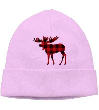 Skullies & Beanies Men's&Women's Buffalo Plaid Moose 2 Soft Knit Caps - Pink - CF18HUAWEZL $12.19