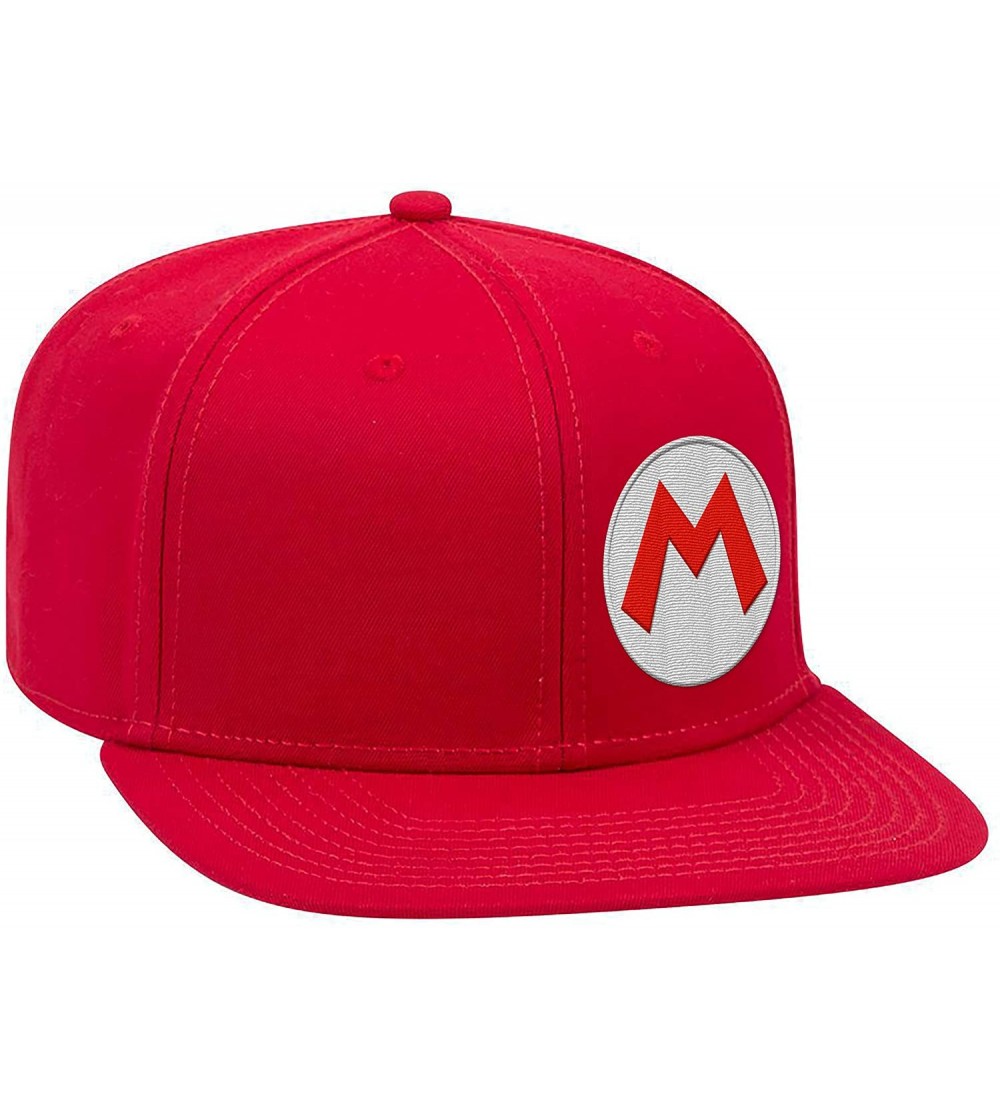 Baseball Caps Unisex-Adult's Super Mario M Snapback Flat Bill Hat- Red- OSFM - C018S5LTCRC $15.75