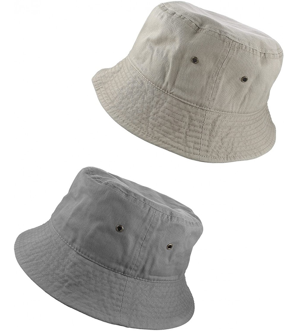 Bucket Hats 100% Cotton Packable Fishing Hunting Summer Travel Bucket Cap Hat - 2pcs Gray & Putty - C318EQ9O4SL $38.61