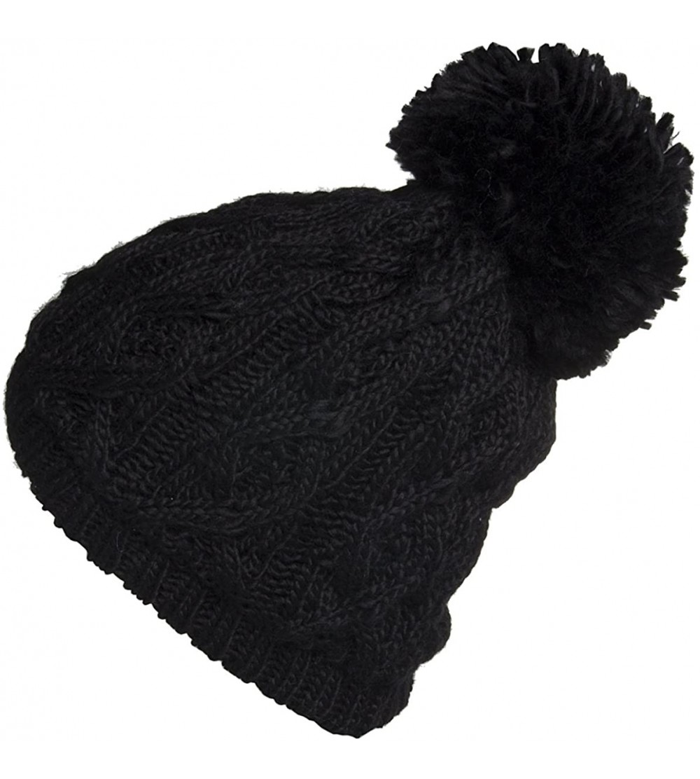 Skullies & Beanies Women's Insulated Thermal Slouchy Beanie Hats with Pom Pom Cable Knit - Black - CZ12N7VUMEL $8.52