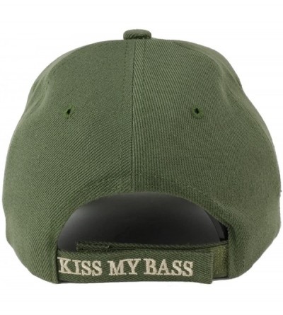 Baseball Caps Kiss My Bass Fish Embroidered Adjustable Baseball Cap - Olive - CH12NZCQYKU $14.38