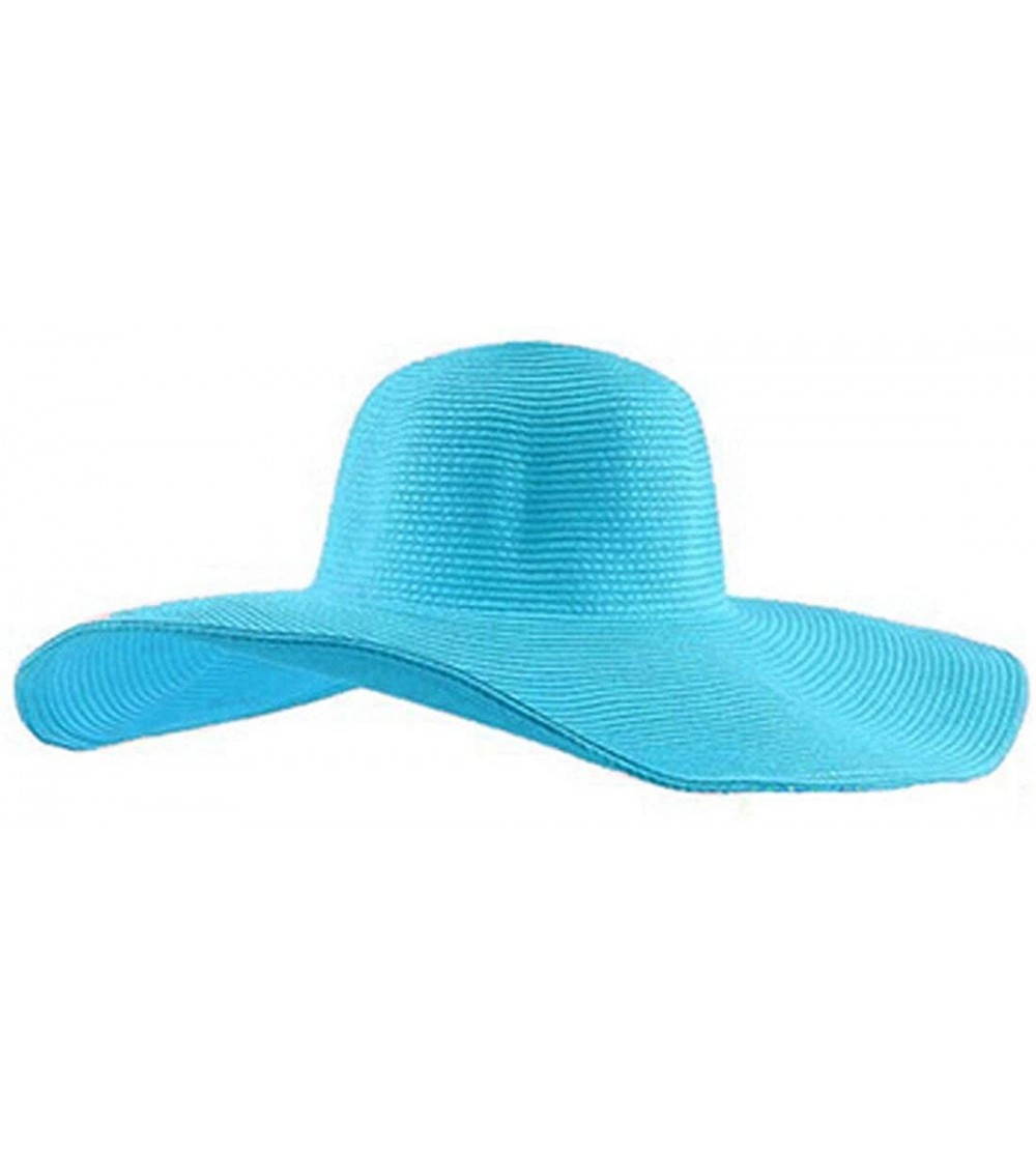 Sun Hats Women Wide Brim Floppy Beach Hat Sun Straw Hat Cap - Sky Blue - C911YNGXPQZ $12.03