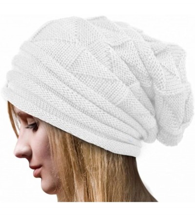 Skullies & Beanies Women Winter Crochet Hat Wool Knit Beanie Warm Caps - White - CI18I0DRKKS $18.44