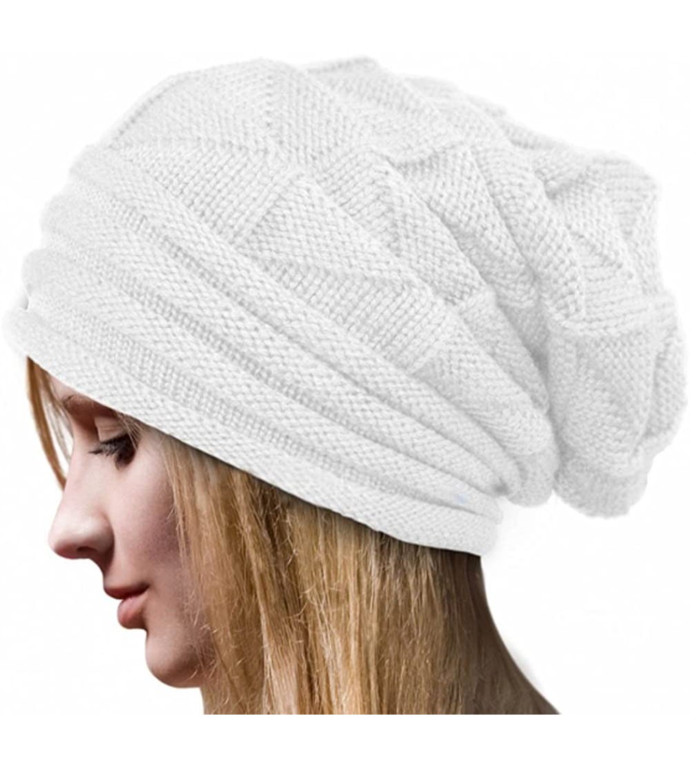 Skullies & Beanies Women Winter Crochet Hat Wool Knit Beanie Warm Caps - White - CI18I0DRKKS $10.19