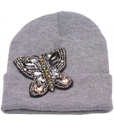 Skullies & Beanies Womens Beaded Butterfly Cuffed Beanie - Grey - CZ128KK8FOV $10.39