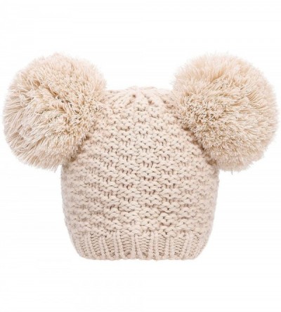 Skullies & Beanies Women Knit Pompom Mickey Ears Warm Winter Beanie Hat - Biege - CO18I994WTK $11.86