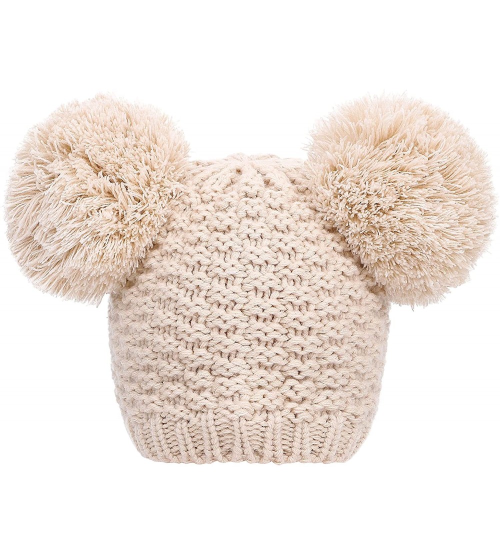 Skullies & Beanies Women Knit Pompom Mickey Ears Warm Winter Beanie Hat - Biege - CO18I994WTK $11.86