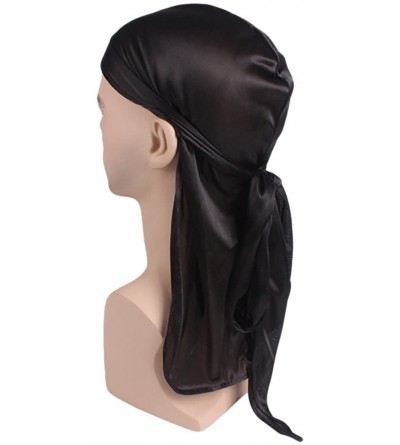 Skullies & Beanies Unisex Deluxe Silky Durag Long-Tail Cap India Muslim Stretch Head Scarf Wrap Turban 360 Waves Hat - Black ...