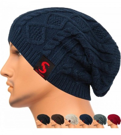 Skullies & Beanies Unisex Adult Winter Warm Slouch Beanie Long Baggy Skull Cap Stretchy Knit Hat Oversized Blue - CM128YZ0OWX...