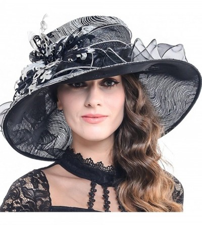 Sun Hats Kentucky Derby Church Hats for Women Dress Wedding Hat - Feather-silver - C918QW5ALYR $47.99
