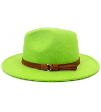 Fedoras Men & Women Vintage Wide Brim Fedora Hat with Belt Buckle - A Buckle-bright Green - CT19946CIWO $41.75