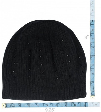 Skullies & Beanies Women's Angora Blend Beanie Hat - Dual Layer Pearl Accent Edge - Slouch Beanie - Black - CY11GK9I8HJ $27.90